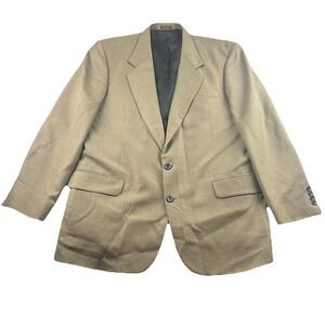 Vintage Holbrook Blazer Sport Coat Mens 46L 100% Wool Flannel Brown Mini Check